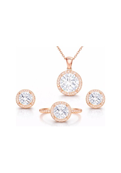 Gümüş Rose Yuvarlak Montür Tek Taş Set Çok Renkli