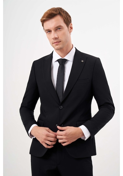 Morven Siyah Basic Düz Slim Fit 3lü Takım Elbise Slim Fit Gömlek Düz Kravat 99mc001031001 Siyah