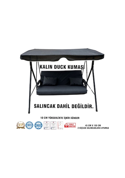 Lüks Duck Vip Salıncak Minder Seti 10 Cm Süngerli Tenteli Salıncak Minder Seti-siyah Siyah