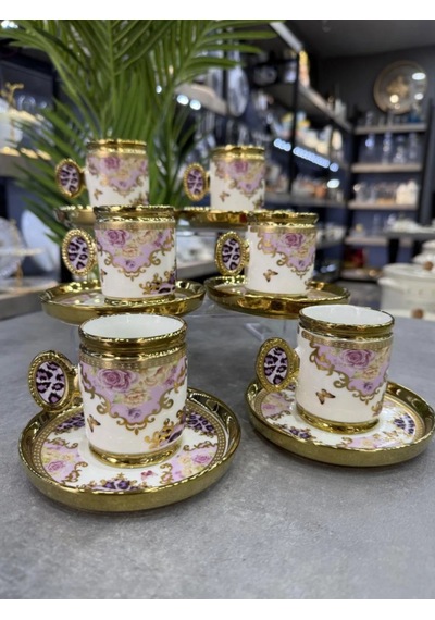 Caviar Lüx Porselen 6 Lı Fincan Takımı Purple-4924 Çok Renkli