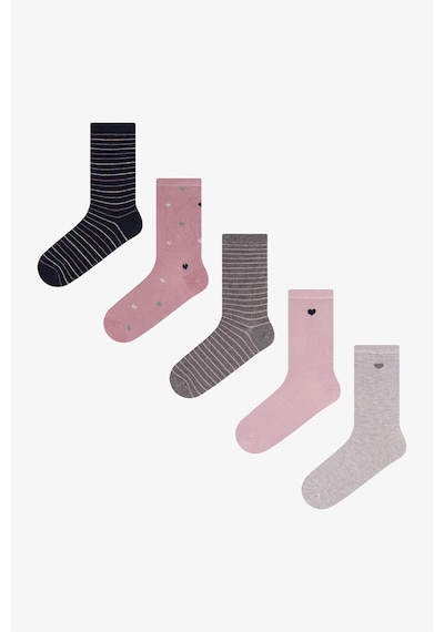 Penti Gri Pembe Soft Hearts Pamuklu 5 Çift Soket Çorap Gri - Pembe