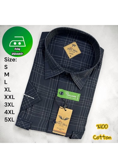 Eren Style Linen Keten Klasik %100 Cotton Kısa Kollu Çift Cepli Terletmeyen Gömlek Siyah