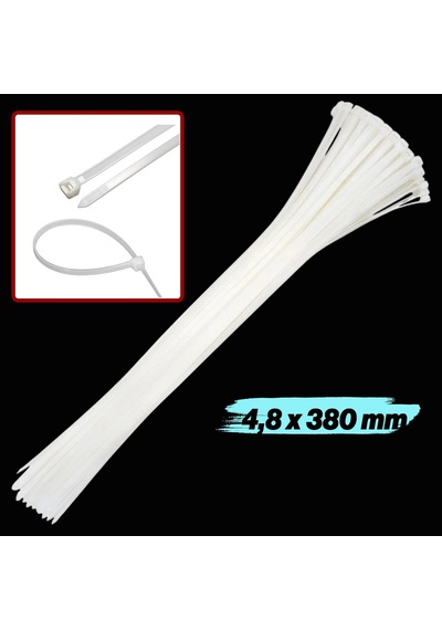 100 Adet Cırt Kelepçe 4,8x380 Mm Plastik Beyaz Renk Zip Kablo Bağı Çok Amaçlı Bağlama 0.5 MM