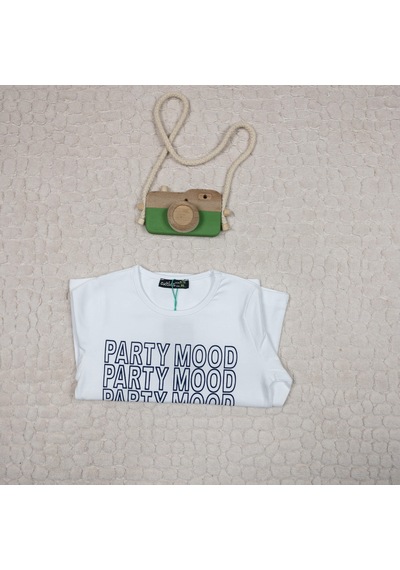 Kız Çocuk Party Mood Yazılı Pamuklu Sweat Beyaz