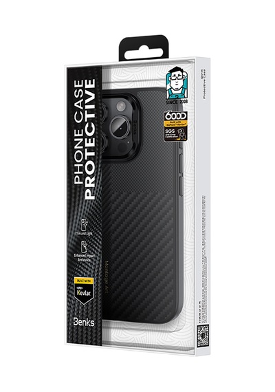 Apple Uyumlu iPhone 16 Pro Max Kılıf Karbon Fiber M-safe Kamera Butonlu Benks Hybrid Armorpro Montage Kevlar Siya Siyah