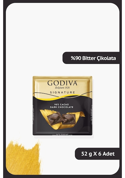 %90 Bitter Kare Çikolata - 52 Gram - 6 Adet