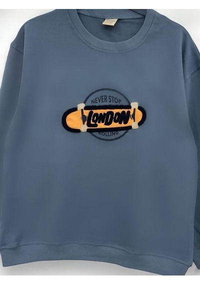 Zekids Erkek Çocuk London İşlemeli Sweatshirt-14233 Indigo