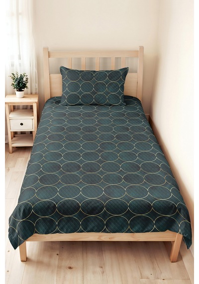 Geometrik Mavi Genç Odası Tek Kişilik Pike Takımı - Modern Altın 160x220 Cm Kapitone Yatak Örtüsü Esintili Doku Hissi