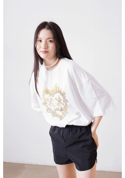 Startmore Unisex Kemik Kalp Beyaz Tshirt Beyaz