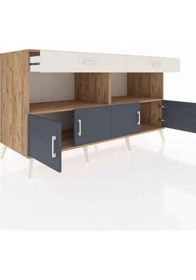 Kronos Konsol 2 Raflı 2 Çekmeceli 4 Kapaklı 176x59x99 Çam-antrasi Çam-antrasit/aytaşı