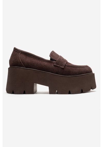 Luvishoes Santıa Kahverengi Süet Kadın Kalın Tabanlı Loafer Ayakkabı Kahverengi