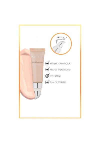 Note Cosmetique Bb Concealer Spf 15 Yoğun Kapatıcı Metal Başlıklı Göz Altı Kapatıcısı - 01 Açık