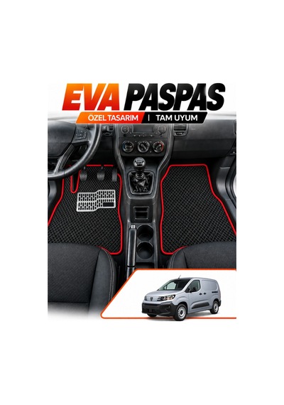 Peugeot Rifter Panelvan 2018-2025 Uyumlu Eva Paspas Metal Topukluklu Ön 2 Parça Siyah-kırmızı