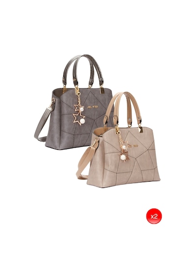 Adelina Bags Kadın Butterfly Gri Ve Vizon Charm Detaylı El Ve Omuz Çantası Kol Çantası 2 Adet Gri - Bej