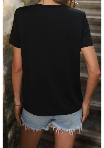 Uyguntarz Kopya - Unisex Chiago Baskılı Kısa Kol T-shirt Siyah