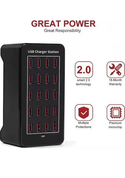 20 Usb Portu Hızlı Şarj Şarj İstasyonu Dock Kablosu İle 100w Ab