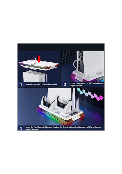 Ps5 Soğutma Standı İstasyonu Ps5 Pro/slim Rgb Ve Turbo Fan Playstation 5 Çift Şarj Aksesuar Kiti