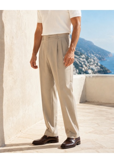 Danger Erkek Baggy Fit Pileli Kumaş Pantolon Bej 0172dngr