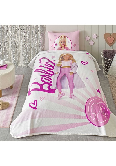 Taç Lisanslı Barbie Light Tek Kişilik Pamuk Pike Takımı 000000001000050173 Çok Renkli