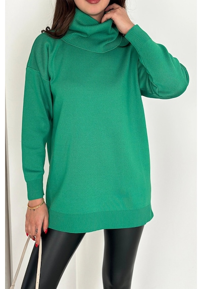 Asprin Fashion Degaje Yaka Triko Bluz Yeşil + Hediye Kolye Yeşil