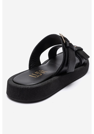Luvishoes Dorel Siyah Hakiki Deri Tokalı Kadın Terlik