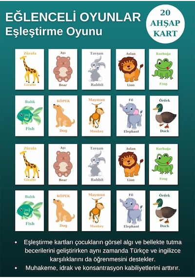 Zeka Kartları Eşleştirme Oyunu Ahşap Hafıza Kartı Oyunu Eğitici Puzzle Oyunları