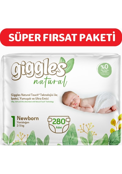 Giggles Natural 1 Numara Yenidoğan Pamuklu Bebek Bezi 280 Adet