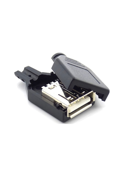 Plastik Muhafazalı Lehim Tipi 4 Pin USB Dişi Konnektör