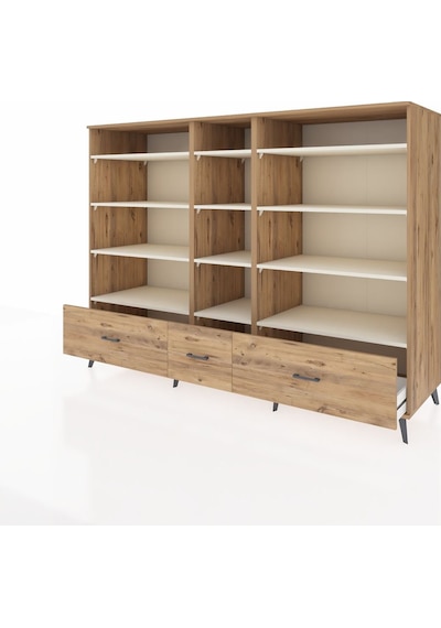 Kronos Dolap 12 Raflı 3 Çekmeceli 220x59x163 Çam-aytaşı/çam Çam-aytaşı/çam