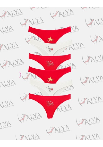 Alya Underwear Kadın Tanga Külot, Pamuklu String, Lacivert Kırmızı Ekru 6'lı Paket Çok Renkli A21