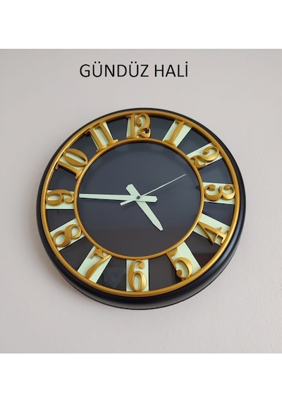 Gece Karanlıkta Parlayan Fosforlu Altın Varaklı Duvar Saati 40 Cm (490635614) Altın