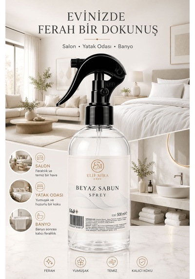 Oda Kokusu Sprey Beyaz Sabun Kalıcı Oda Parfümü 500 Ml