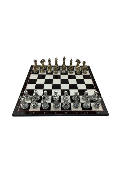 Gifthome Premium Battal Boy Metal İşlemeli Klasik Satranç Takımı Ve Katlanır Ceviz Desenli Mdf Satranç Tahtası 43x43 Cm.