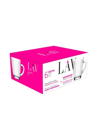 Lav Hestia Cam Fincan 6 Kişilik 250 ml Kulplu (Kahve/Çay Bardağı)