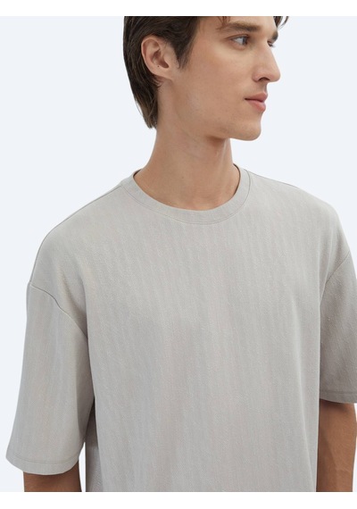 Kip Bej Desenli Bisiklet Yaka T-shirt Bej
