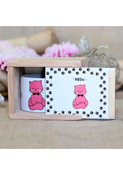 Ahşap Kutusunda Sevimli Kedi Kupa Bardak Diğer