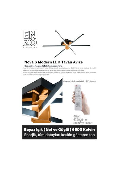 Nova 6 Bronz Led Tavan Avize Kumandalı Dim Edilebilir Aşağı Işık Beyaz Işık