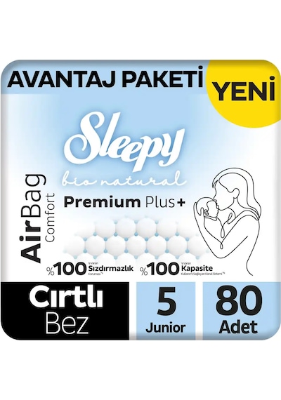 Sleepy Bio Natural Premium Plus Airbag Comfort Avantaj Paketi Bebek Bezi 5 Numara Junior 80 Adet