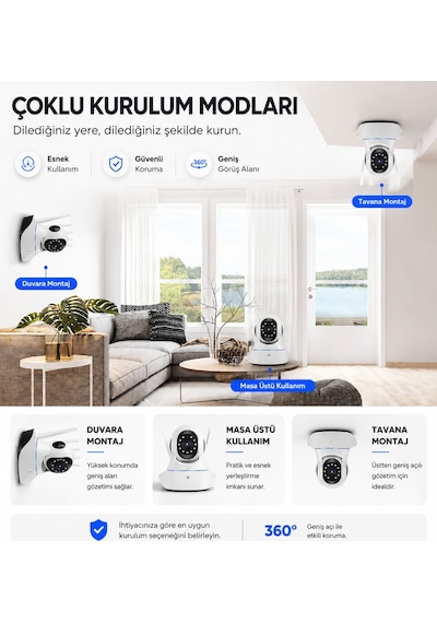 Uninet Wifi Iç Mekân Güvenlik Kamerası Gece Görüşlü, Hareket Algılamalı, Çift Yönlü Ses Ve 355 Derece Dönebilen Ptz Kamera