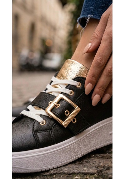 Marina Rosse Lusi Kemer Gold Detaylı Günlük Ortopedik Sneaker Siyah