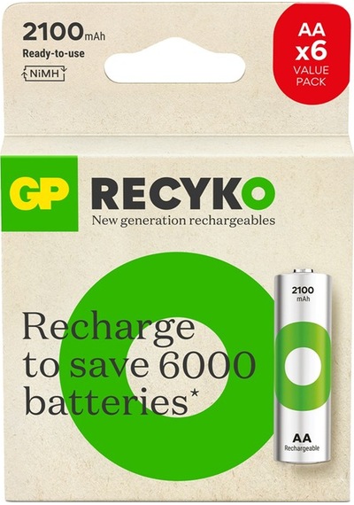 6'lı 4+2 Recyko 2100 Serisi Nimh Aa Kalem Boy Şarjlı Pil Gp210aahcemtr-2gbe6