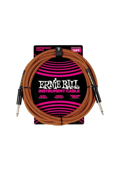 Ernie Ball Enstrüman Kablosu Esnek Düz Açılı 10ft - Turuncu