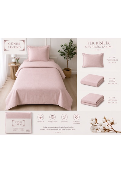 Ş Linens Tek Kişilik Nevresim Takımı Pembe