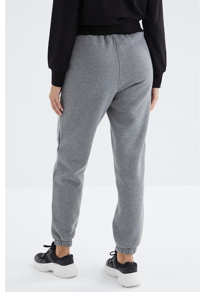 Tommy Life Gri Melanj Yüksek Bel Şardonlu 3 İplik Pamuklu Basic Kadın Eşofman Alt - 94624 GRİ MELANJ