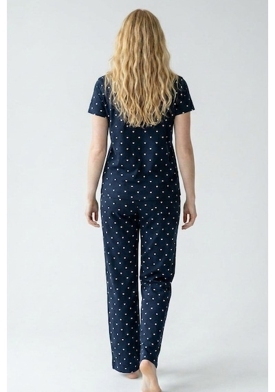 Siyah İnci Pamuklu Örme Pijama Takımı 8025 Lacivert Beyaz Kalp Siyah İnci Pamuklu Örme Pijama Takımı 8025 Lacivert Beyaz Kalp