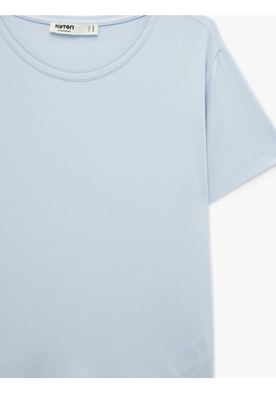 Koton Kısa Kollu Bisiklet Yaka Viskon Basic Pijama Üstü Mavi 6slk40028mk