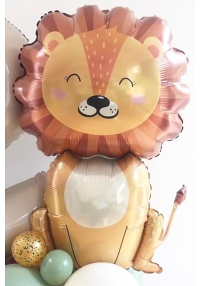 Sevimli Aslan Büyük Folyo Balon Safari Temalı Doğum Günü Balonları 100cm 2 Yaş Mavi