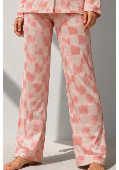 Kadın Uzun Kol Pamuklu Pembe Pijama Takımı