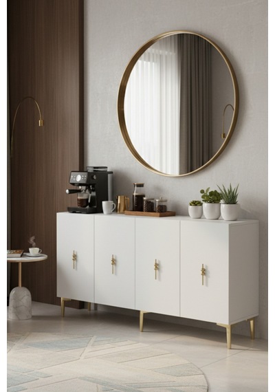 Ka1527bg Salkım Konsol Ve Tv Sehpası Beyaz-gold 150cm
