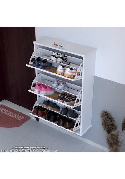 Modilayn Varbi Asma Kapı Önü 52 X 107 X 25, 5 Cm Lik 3 Düşer Kapak 6 Göz Bölmeli Ayakkabılık Beyaz - Meşe Modilayn Varbi Asma Kapı Önü 52 X 107 X 25, 5 Cm Lik 3 Düşer Kapak 6 Göz Bölmeli Ayakkabılık Beyaz - Meşe